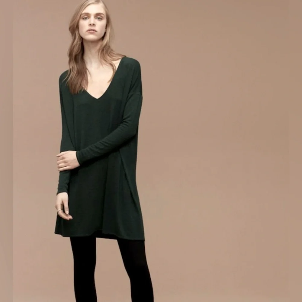 Aritzia Wilfred Free V-neck Long Sleeve Drape Dress with Pockets - Picture 1 of 7